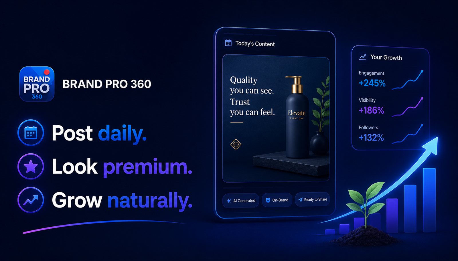 Post daily. Look premium. Grow naturally.